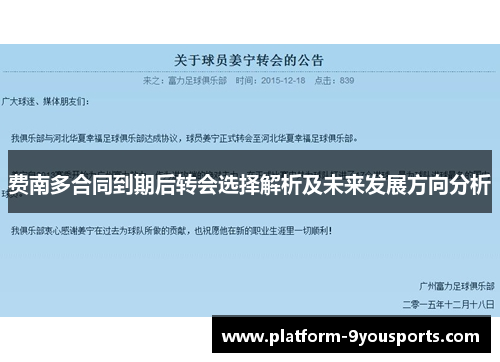 费南多合同到期后转会选择解析及未来发展方向分析