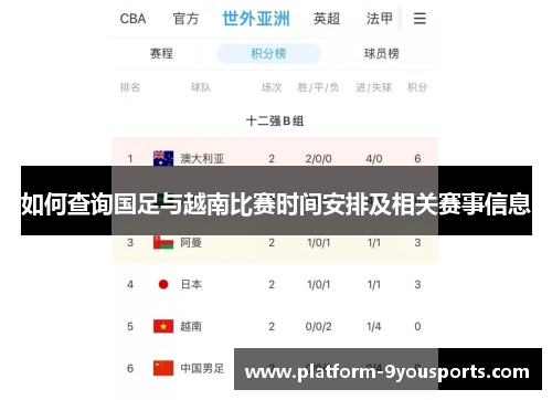 如何查询国足与越南比赛时间安排及相关赛事信息