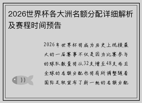 2026世界杯各大洲名额分配详细解析及赛程时间预告